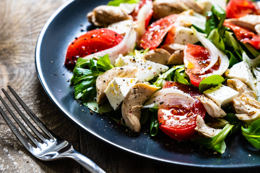 High Protein Caprese Salad With Grilled Chicken Breast