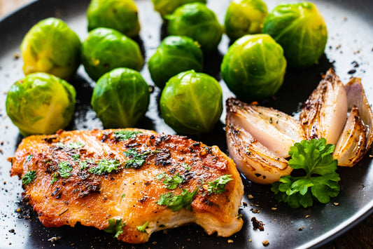 High Protein Grilled Chicken Breast With Roasted Brussels Sprouts
