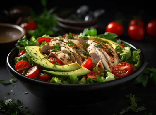 High Protein Grilled Chicken Salad With Avocado And Pumpkin Seeds