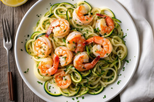 High Protein Low Carb Prawns With courgette Noodles